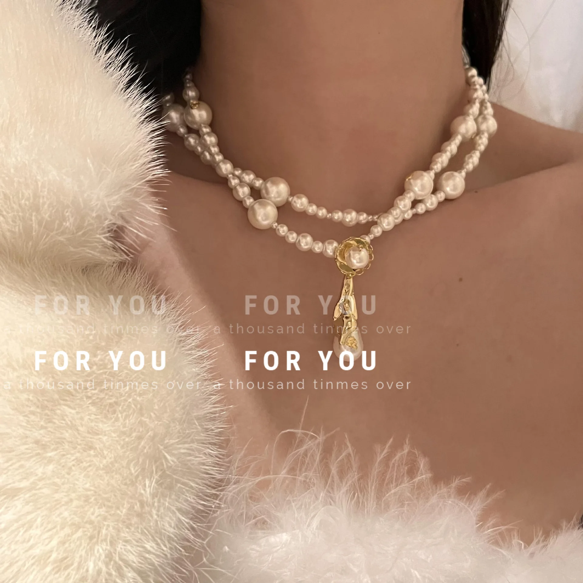 

2022 Fashion Big Simulated Pearl Handmade Multi-color Pendant Necklace