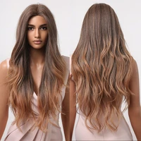 brown ombre synthetic hair wig long wavy wigs for black women middle part natural hair cosplay daily wigs heat resistant fiber