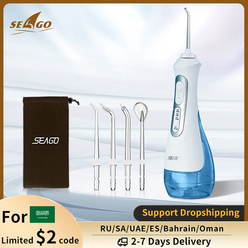 SEAGO Rechargeable Water Flosser Water Thread Oral Dental Irrigator Portable 3 Modes 200ML Tank Water Jet Waterproof IPX7 Home