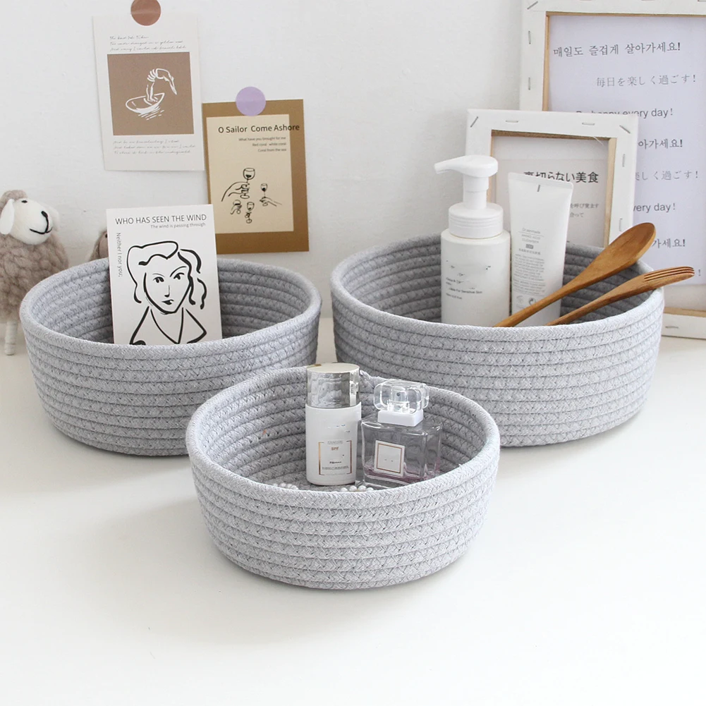 

Solid Color Hand Woven Storage Basket Kids Toys Desktop Organizer Sundries Storage Box Laundry Baskets Cosmetic Storage Basket