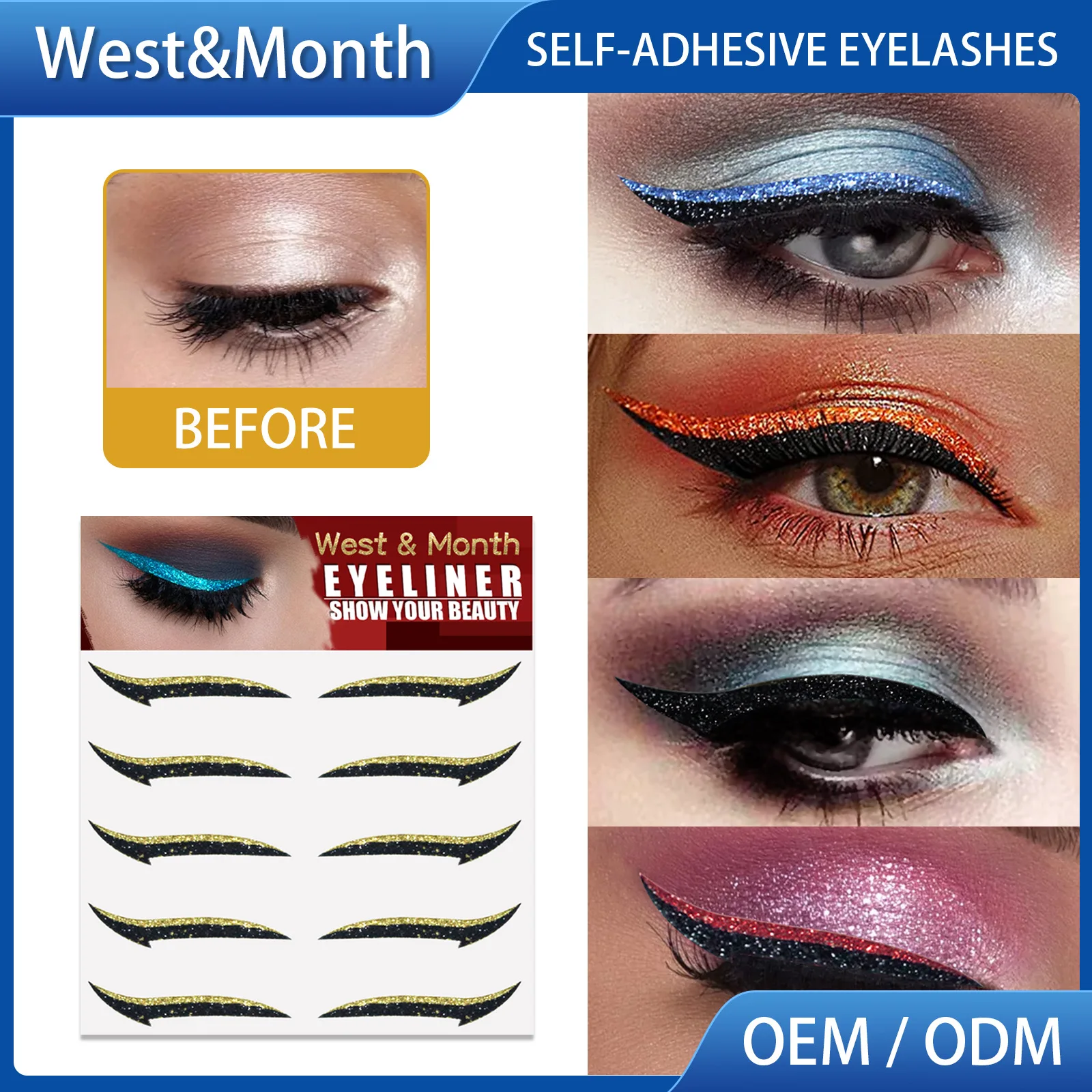 

5 Pairs Fashion Creative Color Eyeliner Stickers Party Nightclub Portable Eyeliner Stickers waterproof eyeliner glitter eyeliner