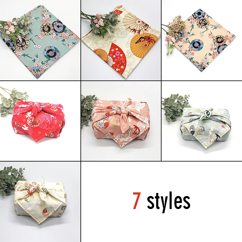 70/90CM Japanese Handkerchief Furoshiki Concise Bento Wrapping Cloth Tablecloth Gifts Leave Geisha Fan Flower Traditional Fabric images - 6