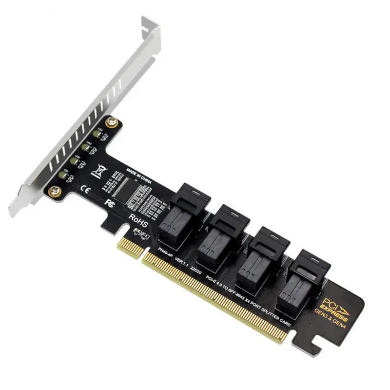 

PCIE To U2 Adapter PCI—E X16 To 4-port U.2 NVME SFF-8643 SFF-8639 Expansion Card PCIe4.0 Split Card PCI-E4.0 Support