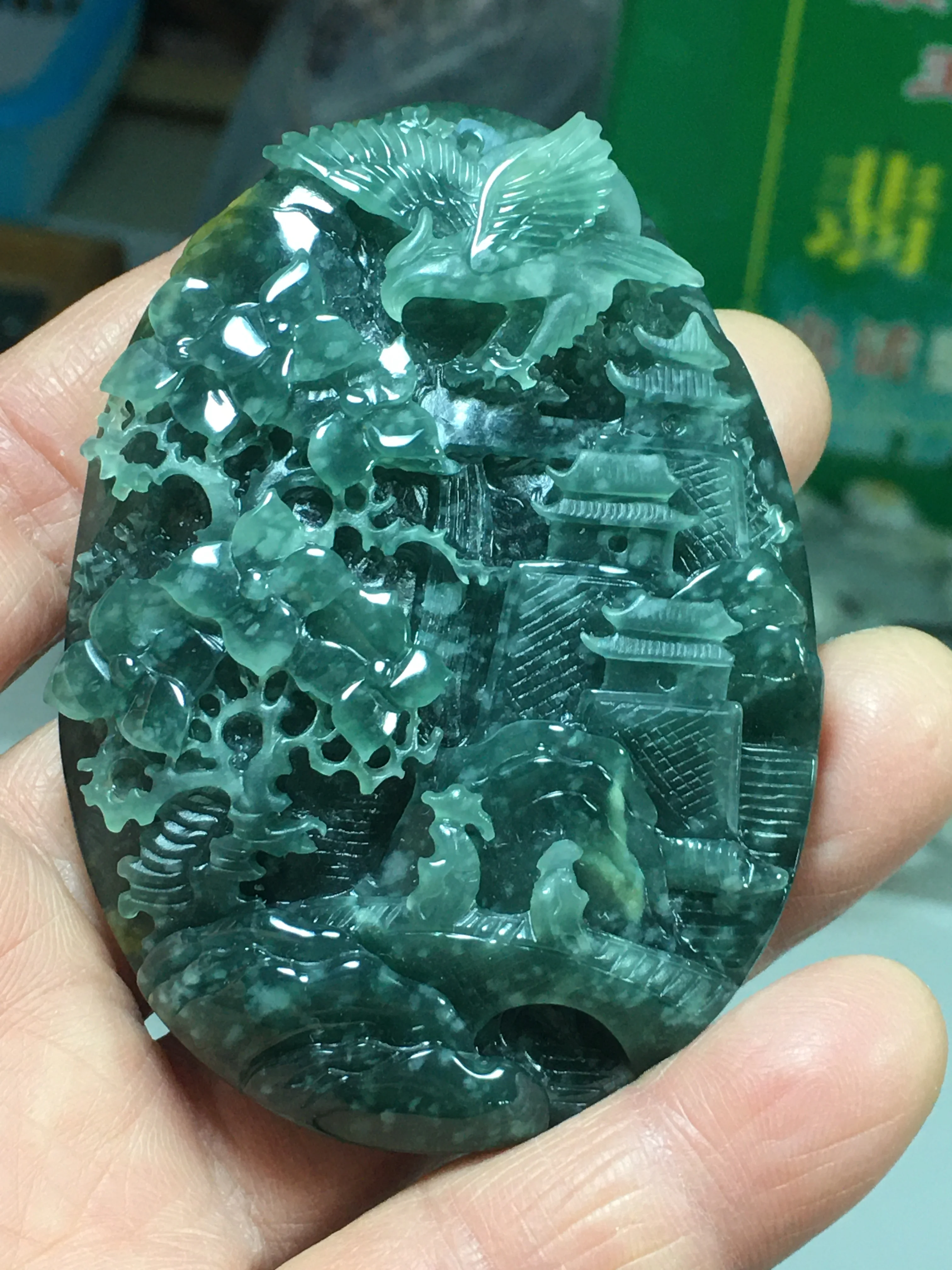 

Natural 7A Myanmar jade Handcarved jade landscape jade pendant jade necklace pendants jewelry jade necklaces women men