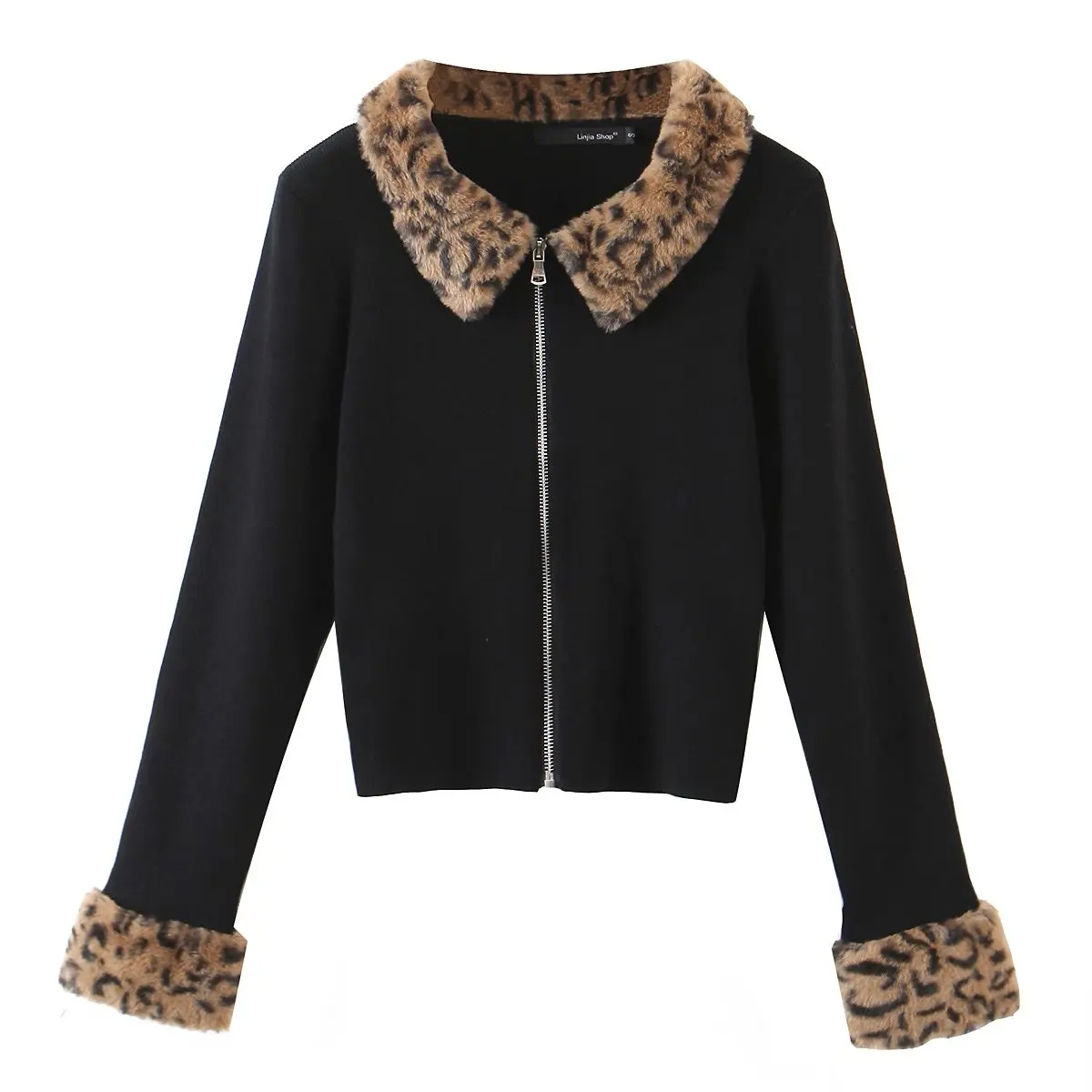 

2022 Women Fashion Leopard Neck Knit Cardigan Sweater Vintage V Neck Long Sleeve Female Outerwear Chic Tops