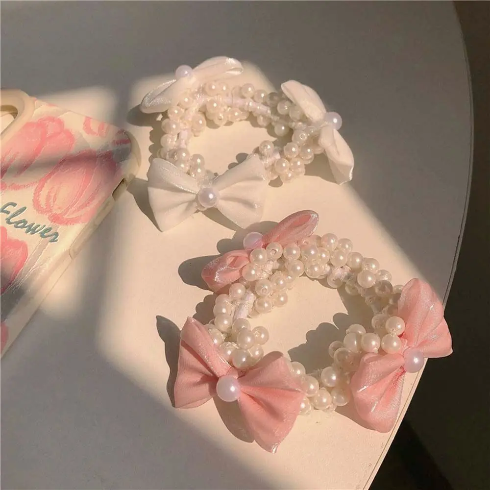 

Резинки для волос с жемчугом и бантом, эластичные заколки с цветами, аксессуары для волос