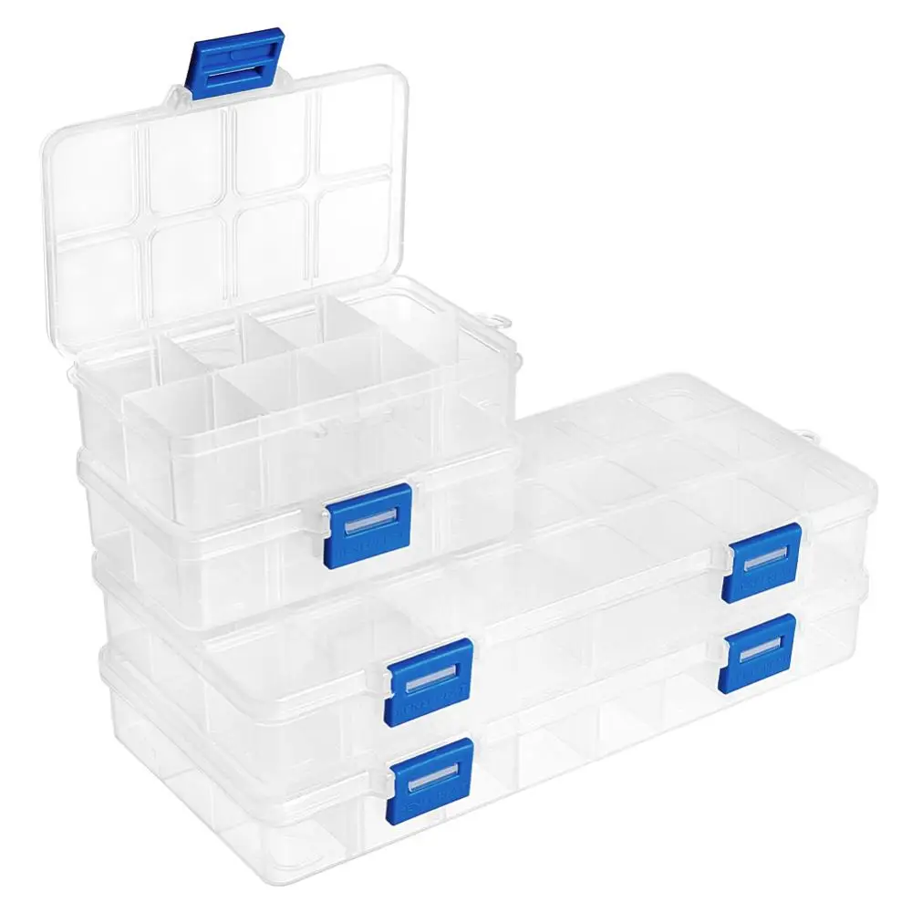 4pcs/set Rectangle Clear Plastic Storage Jewelry Box Compartment Organizer for Beads Earrings Crafts Containers Case