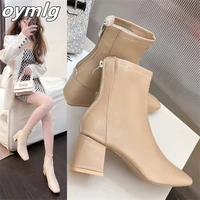thick heel boots womens 2022 new autumn mid heel short boots womens square head rear zipper short tube fashion boots