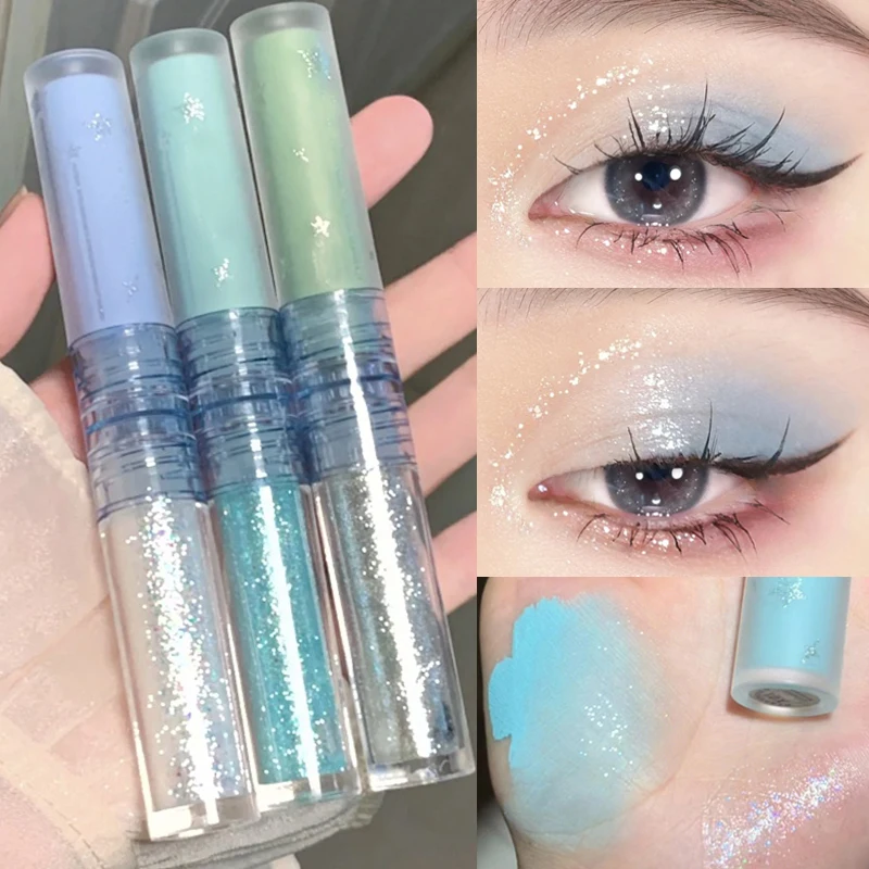 

Double-head Glitter Liquid Eyeshadow Sequins Pearlescent Lying Silkworm Shimmer Blue Green Matte Natural Eyes Makeup Pigment