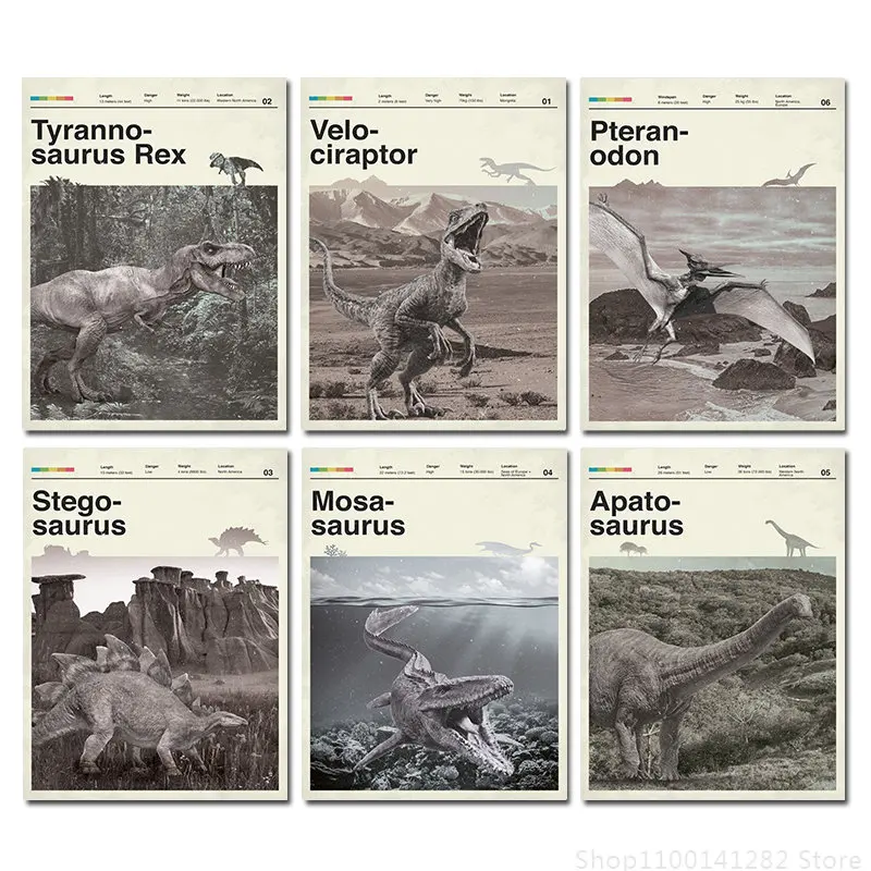 

Винтажный женский эстетический набор с деталями Saurus Rex, Картина на холсте, украшение для дома, настенное искусство для детей, кавайная декоративная галерея для комнаты