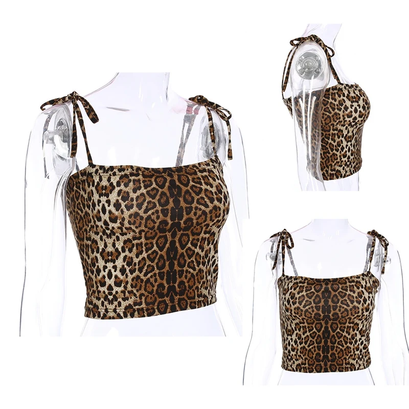 

Sexy Leopard Printed Camis Tops Summer Backless Sleeveless Crop Top Fashion Tops Tees Party Vest