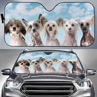 funny chinese crested dogs blue sky pattern car sunshade cute chinese crested dog team sky background auto sun shade visor for