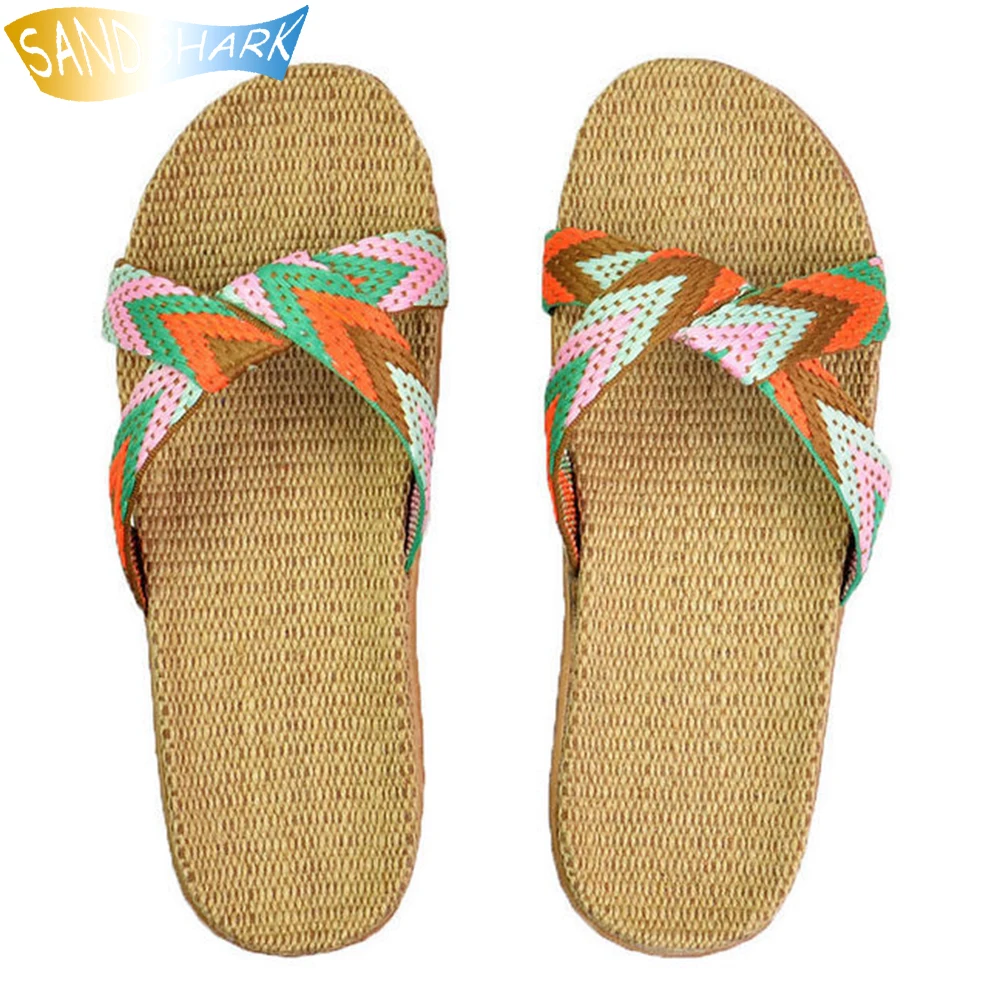 

Summer Beach Slipper 11 Colors Flax Home Slippers Women 35-45 Large Size Slapping Beach Flip Flops Non-slip Unisex Family Sandal