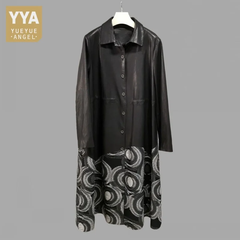 

Женская винтажная длинная куртка в стиле пэчворк, однобортная свободная ветровка из натуральной овечьей кожи в стиле Харадзюку, верхняя од...