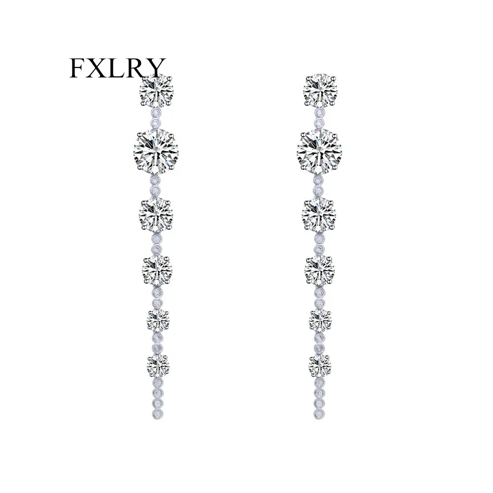 

FXLRY New Fashion Sparkling Round Cubic Zirconia Stone Fancy Dangling Drop Earrings For Women Jewelry