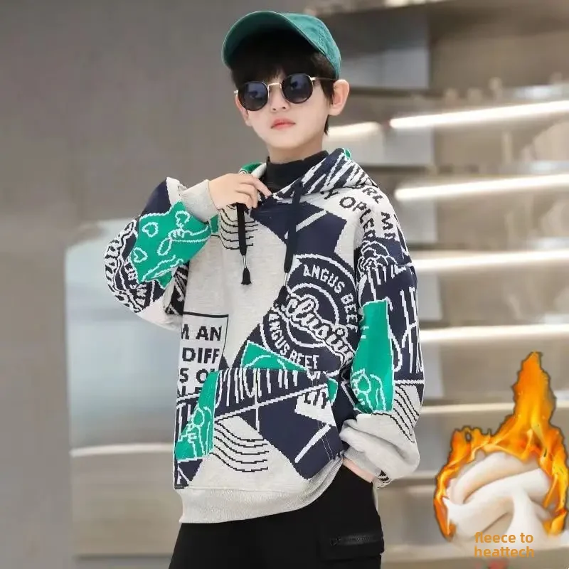 Осень/Зима 2024 новинка утепленная толстовка с капюшоном для мальчиков стильная