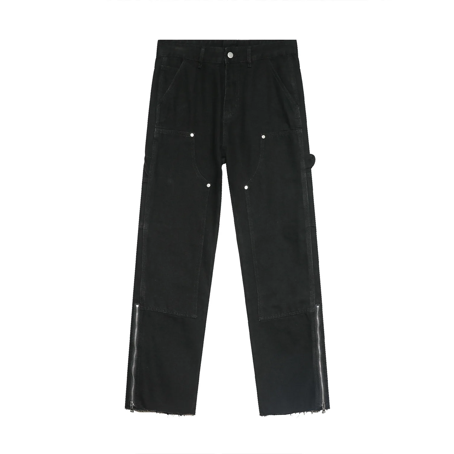 Four Seasons Trousers Korean Version Loose Straight Ins Tide Brand Zipper Design Jeans Men Streetwear Ins Hot Sale Men Clothing