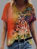 women t shirt v neck loose half sleeve clothes summer casual female essentials blouse flowers printed t shirt cropped tops
