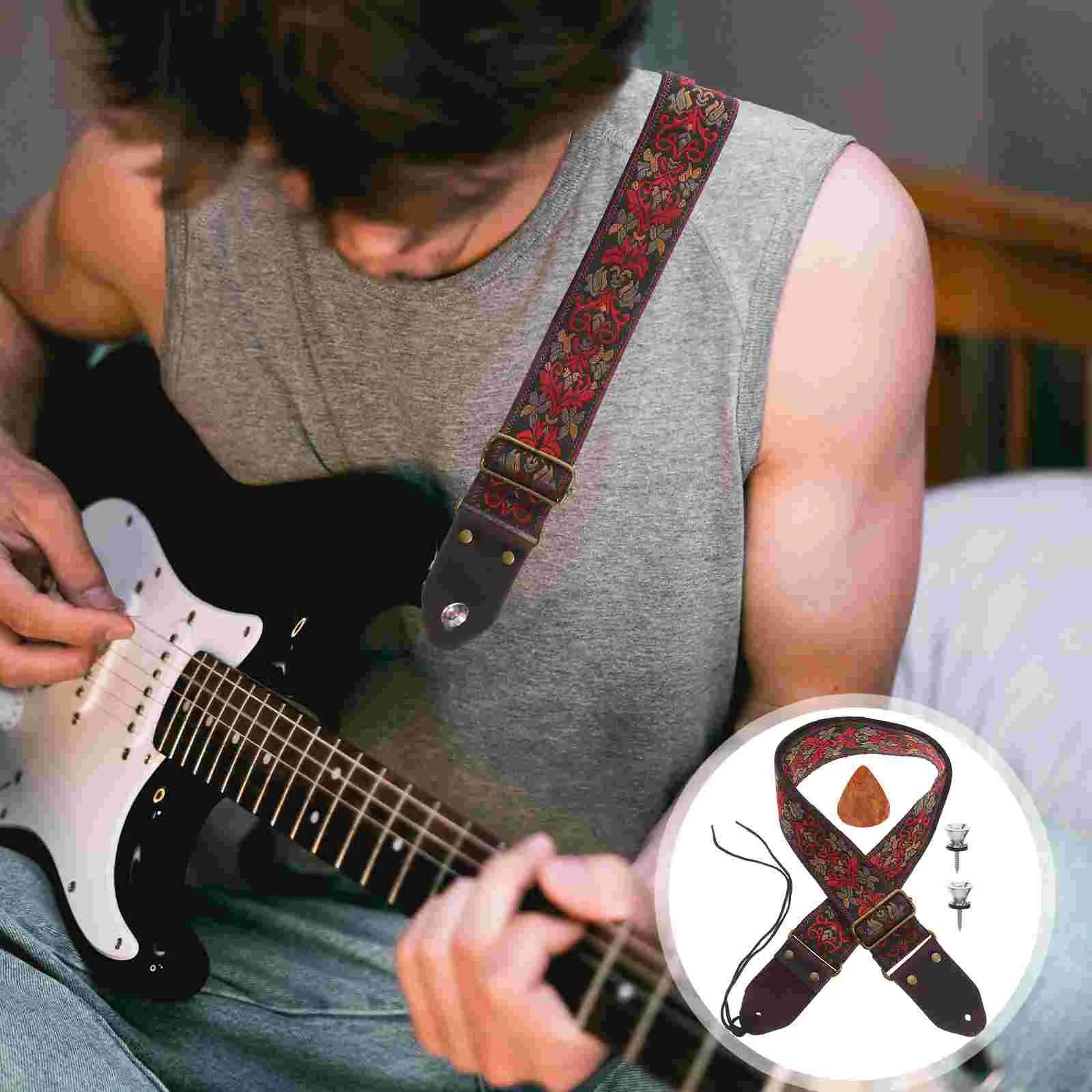 

Embroidered Guitar Strap Folk Adjustable Widened Belt Gift Decor Braid Accessories