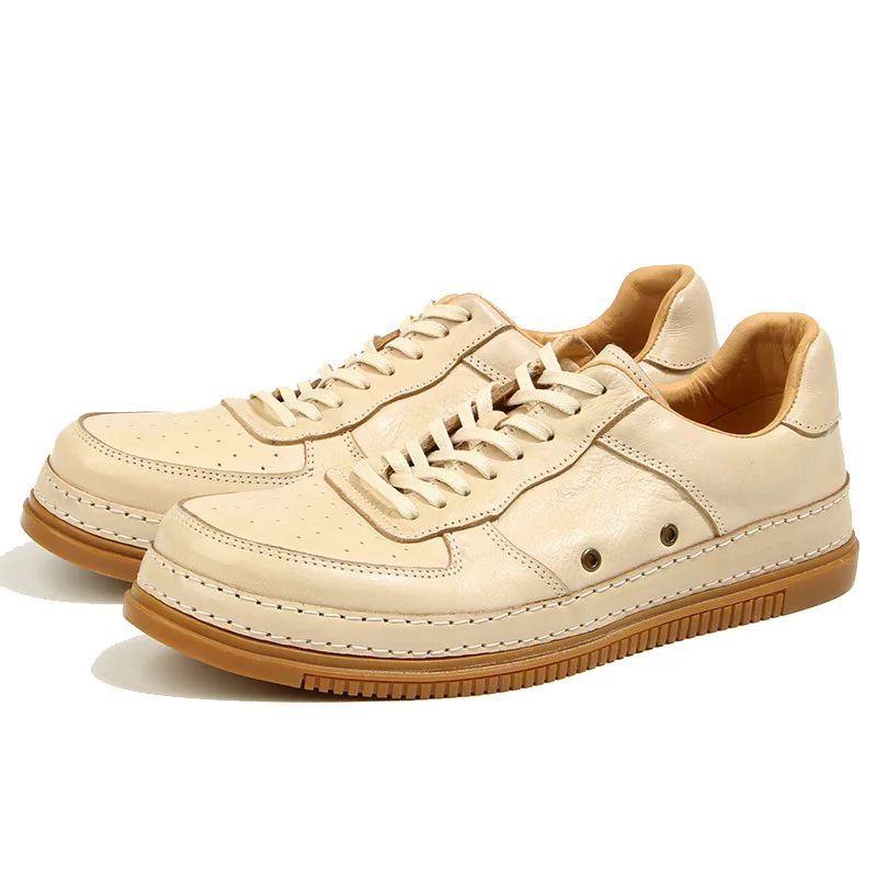 Мужские белые кожаные кроссовки Goodyear Welt — повседневная модная обувь в винтажном