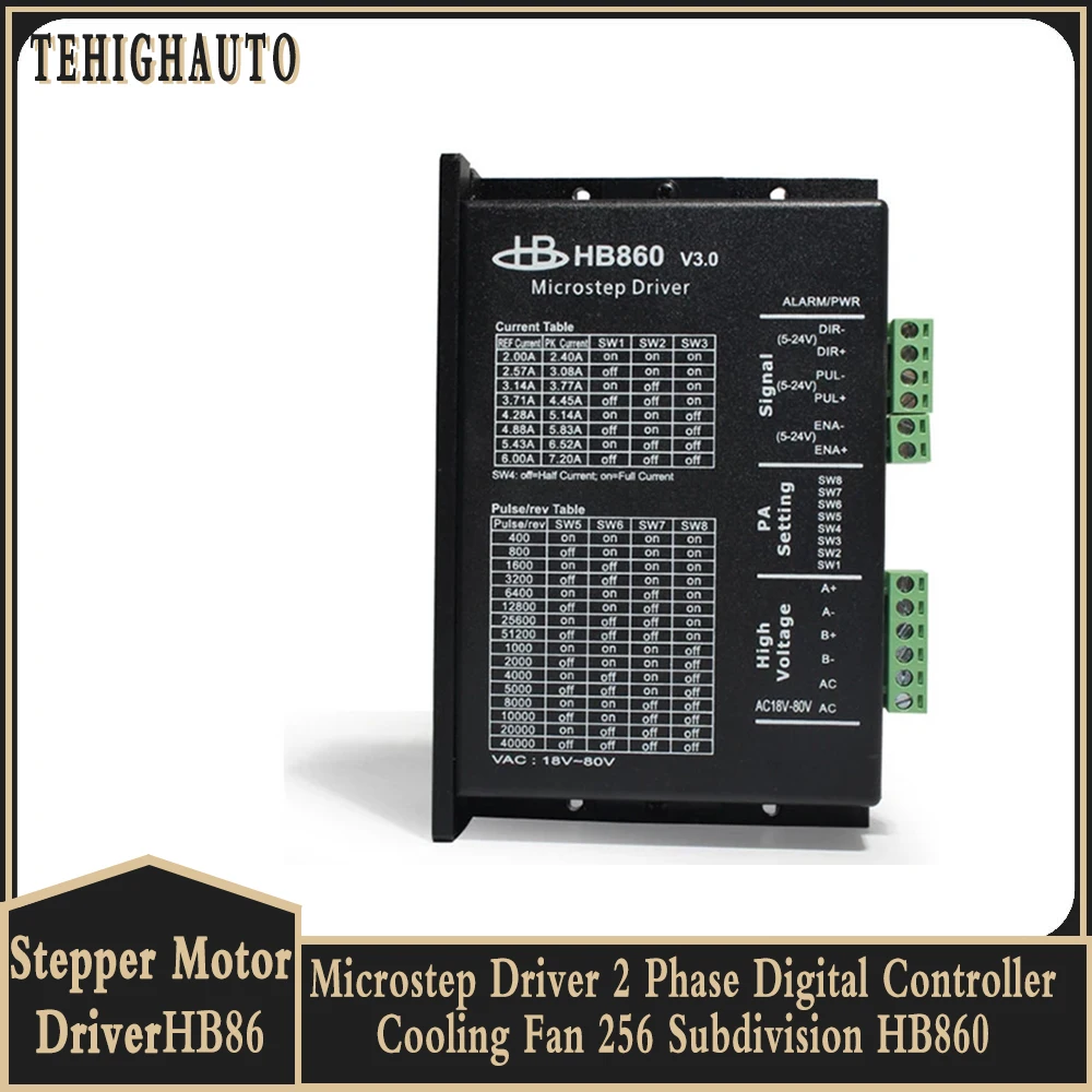 

Digital Stepper Motor Driver HB860 2Phase AC18-80V or DC24-110V for Nema34 Motor Digital Controller Cooling Fan 256 Subdivision