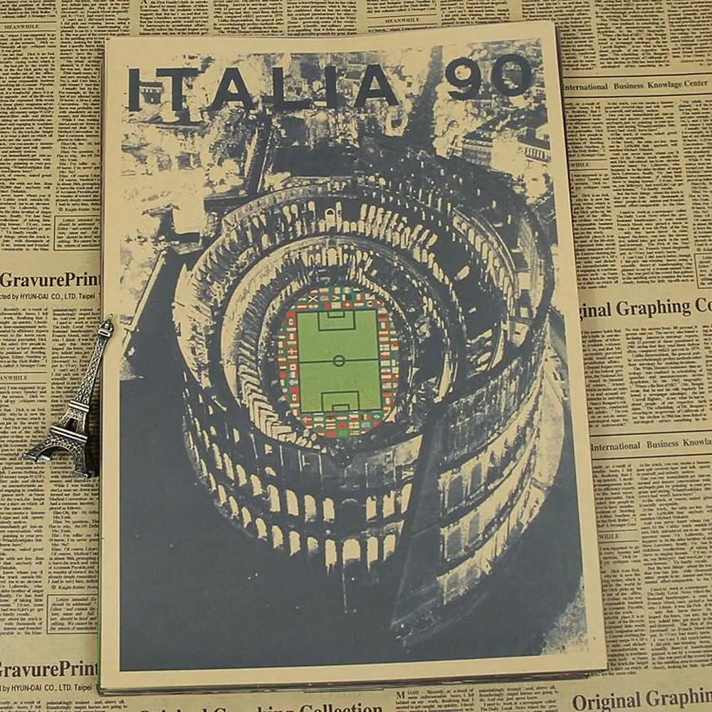 

Vintage "1990 Italy World Football League" Poster Home Decoration Detailed Antique Poster Wall Chart Retro Matte Kraft Paper