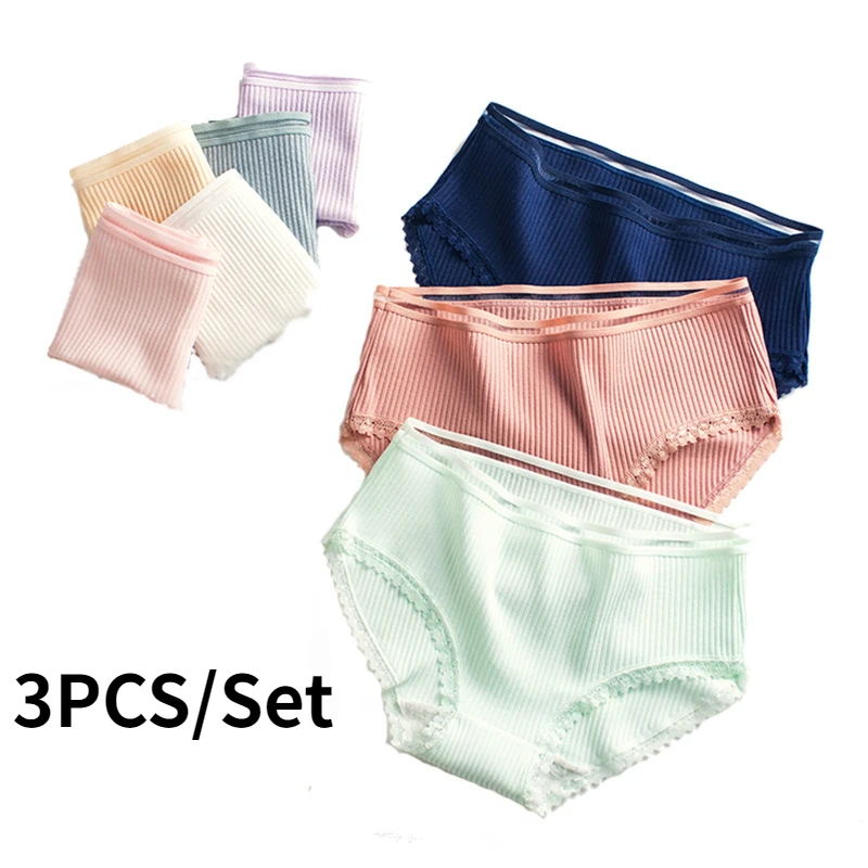 3Pcs Women's Cotton Panties Sexy Hip Lift Hollow Out Briefs Plus Size Mid Waist Comfort Breathable Underpants Women Underwer