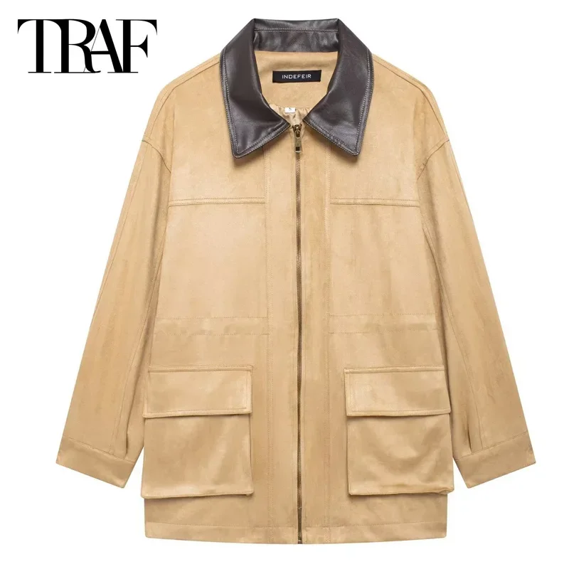 TRAF женские зимние куртки 2024 осенние кожаные флисовые парки большого размера