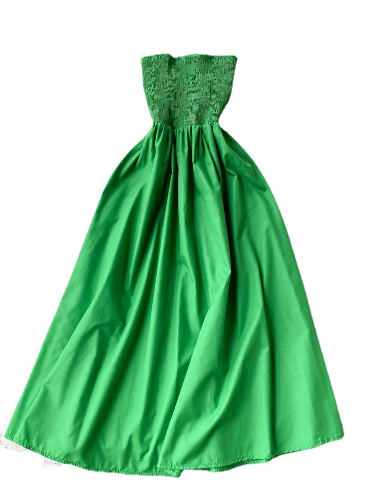 

Strapless Elastic Solid Sleeveless Dress Vacation Women Summer Slash Neck Sexy 2022 Chiffon Ladies A Line Long Dresses party