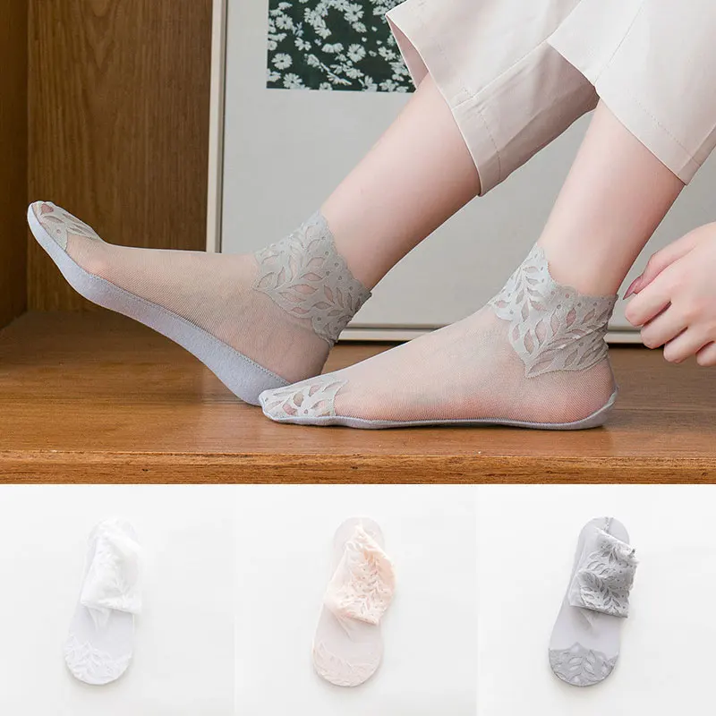 

Summer Lace Boat Socks Japanese Thin Transparent Jacquard Elastic Ultrathin Socks Women's Pure Casual Socks