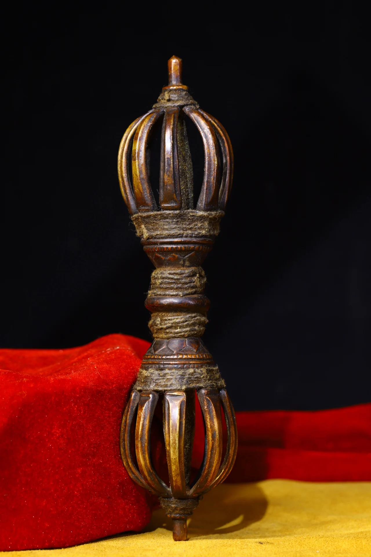 

8" Tibetan Temple Collection Old Bronze Patina nine shares Vajra Dorje Vajra Phurpa Amulet Dharma Town house Exorcism