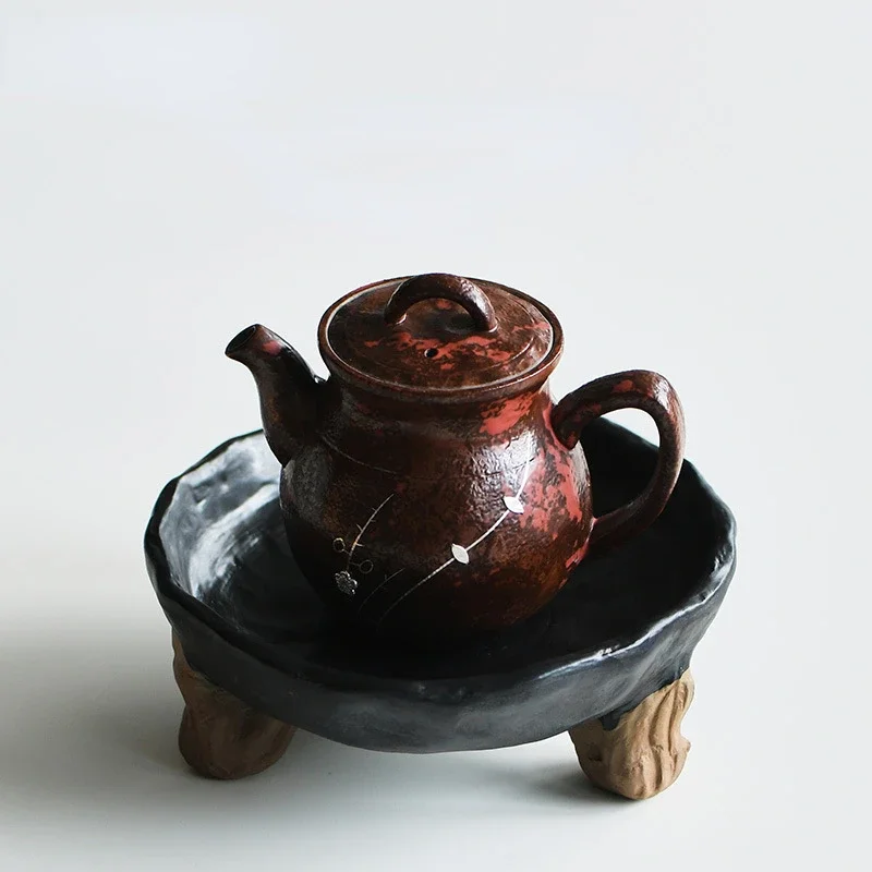 Креативная грубая керамическая тарелка-штатив японская черная повседневная