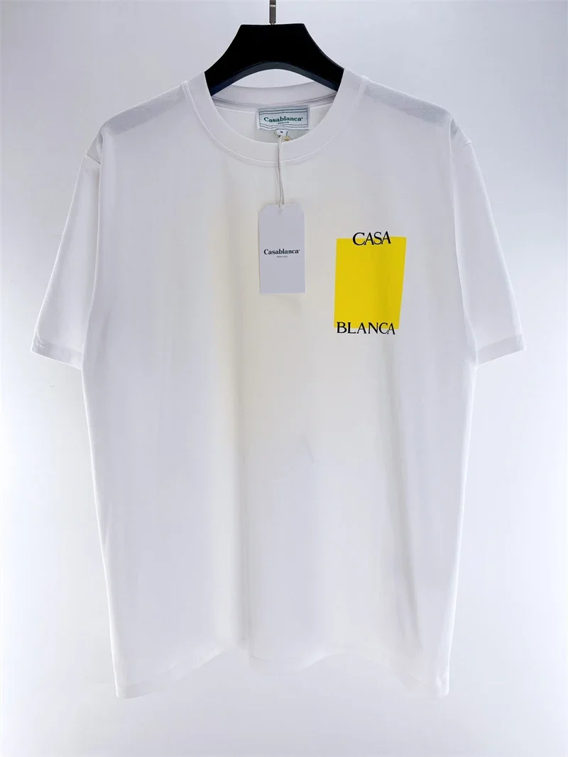 

Верхняя версия, желтая футболка с принтом в виде блока, для мужчин и женщин, парная футболка, верхняя одежда с бирками внутри