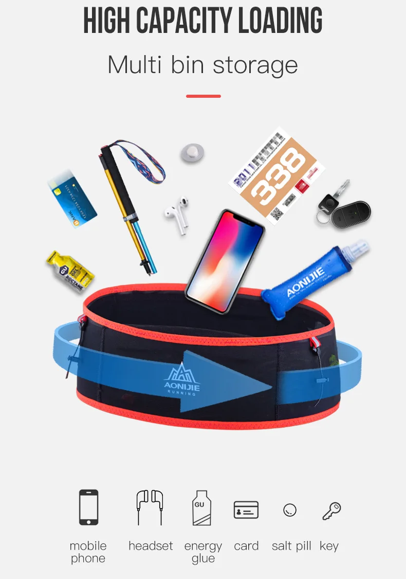 AONIJIE W938S Slim Jogging Running Waist Belt Bag Pack Travel Money Trail Marathon Gym Workout Fitness 6.9 Mobile Phone Holder