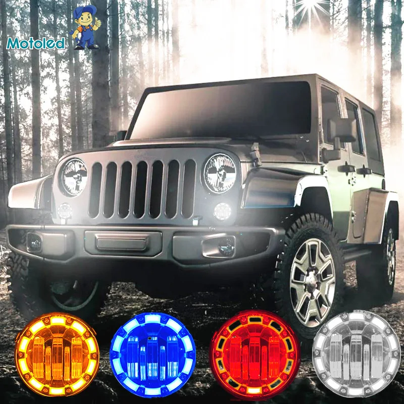 

2022 Мото Светодиодный новейшие 3,5 дюймосветодиодный Противотуманные фары синие желтые гало Противотуманные фары Дневные ходовые огни 12 в 24 В DRL Противотуманные фары для Wrangler