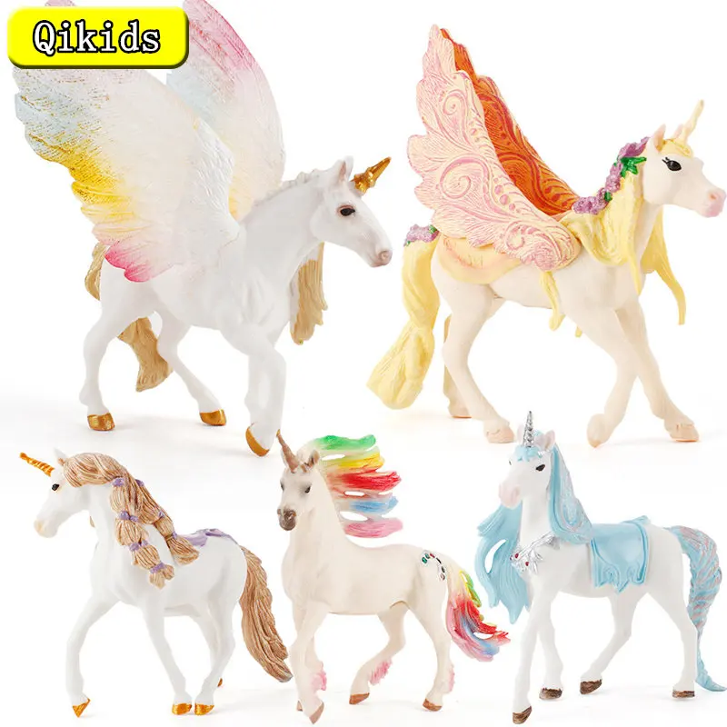 New Animal Toys Simulation Pegasus Unicorn Model Mythical Elves Elf Pegasus Action Figures Model PVC Rainbow Horse Children Gift