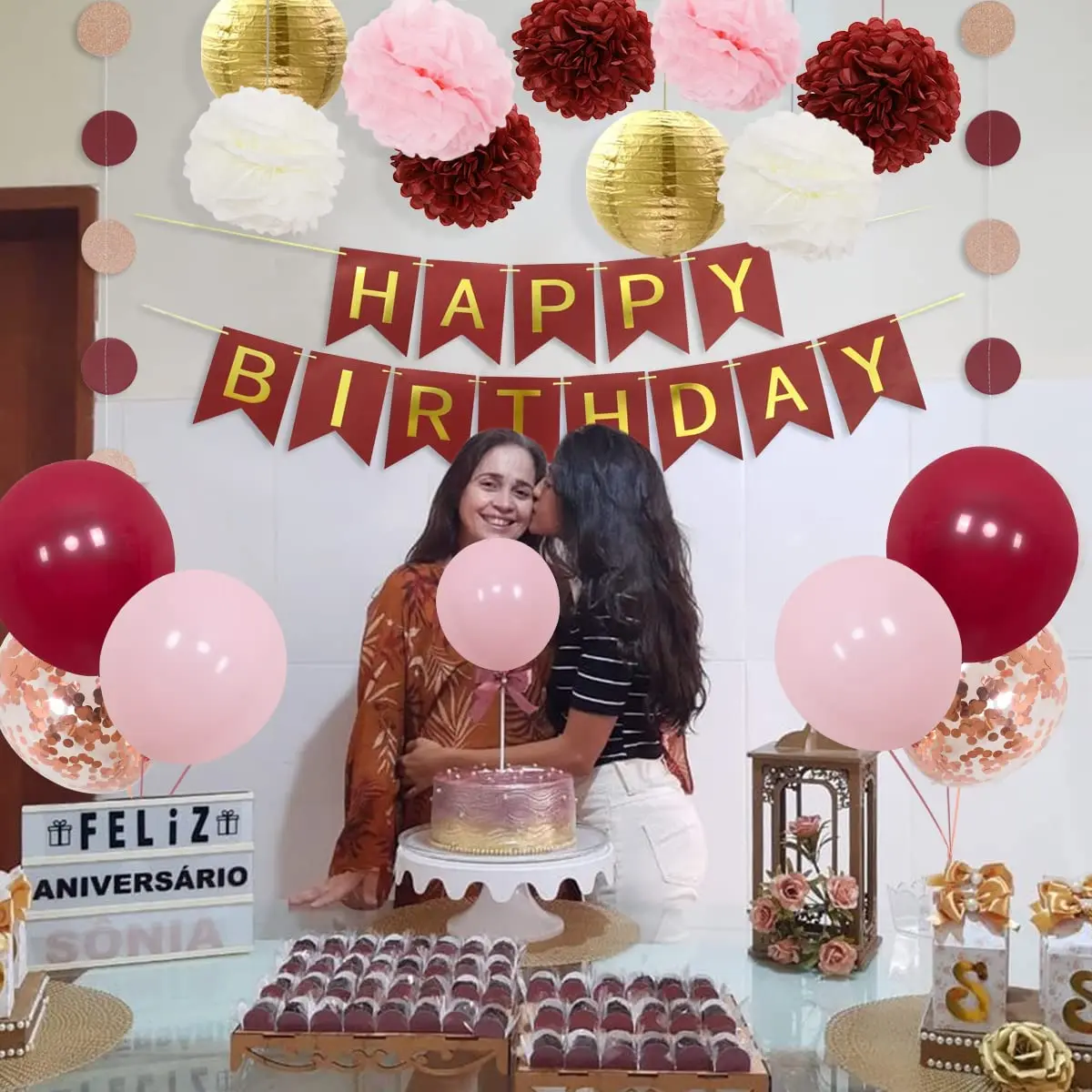 SurSURPIRSE Бургундии Розовые украшения для дня рождения набор воздушных шаров баннер