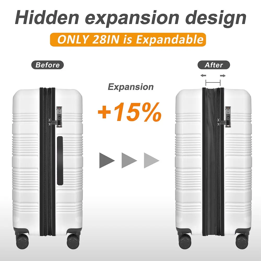 Hardside Luggage 28 Inch - Hard Shell Suitcase with Spinner Wheels Built-In TSA Lock, Checked Carry On Luggage for Airplane- Whi