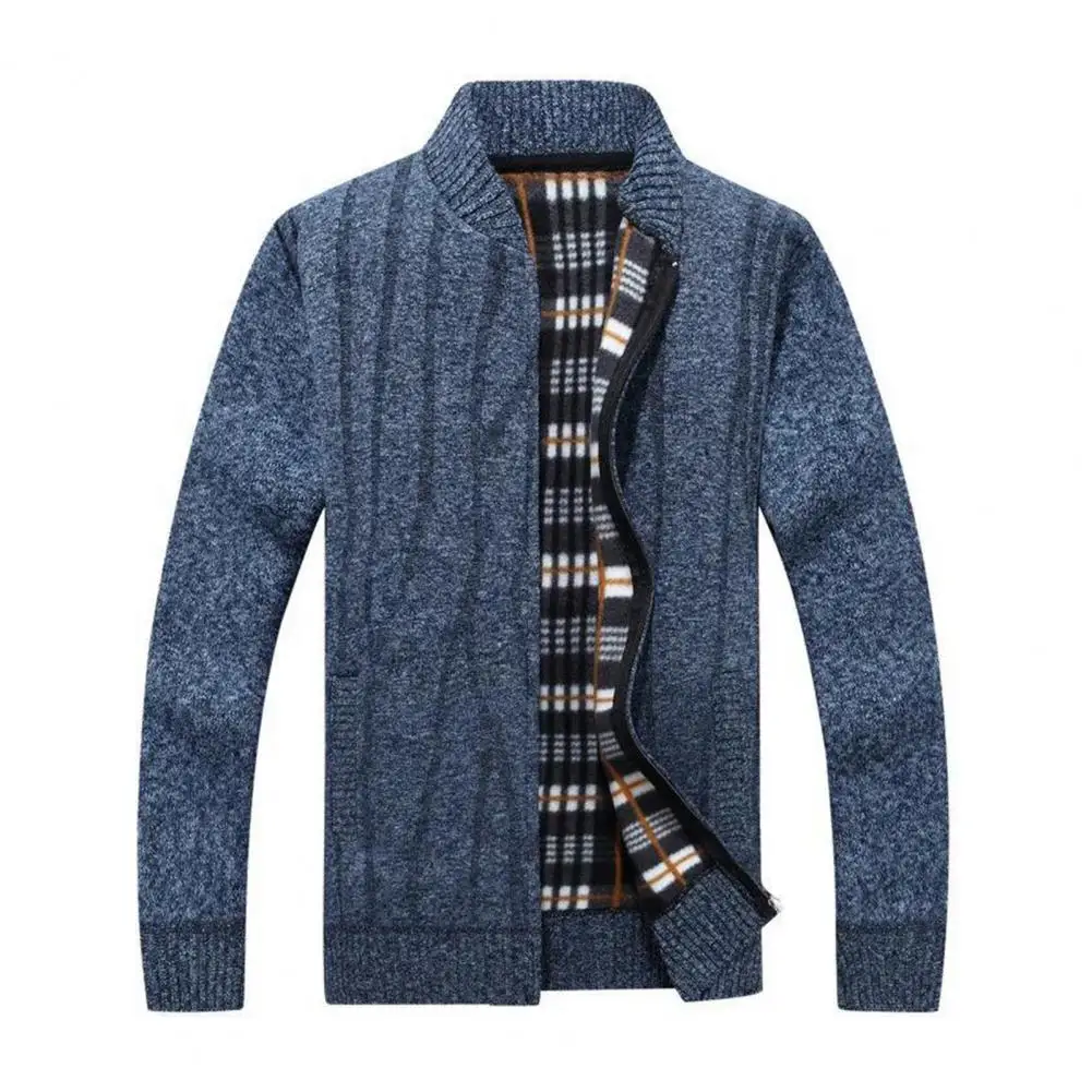 

Men Sweater Coat Solid Zipper Cardigan Stand Collar Thicken Plush Casual Men Autumn Coat Men Knitting Pullover Sweater Male