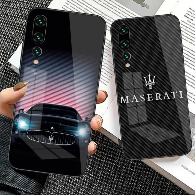 

Роскошный автомобильный дизайнерский чехол для телефона M-Maserati для Huawei P50 P40 P30 P20 Pro Mate 40 30 20 Pro Nova 9 8 7 PC стеклянный чехол для телефона
