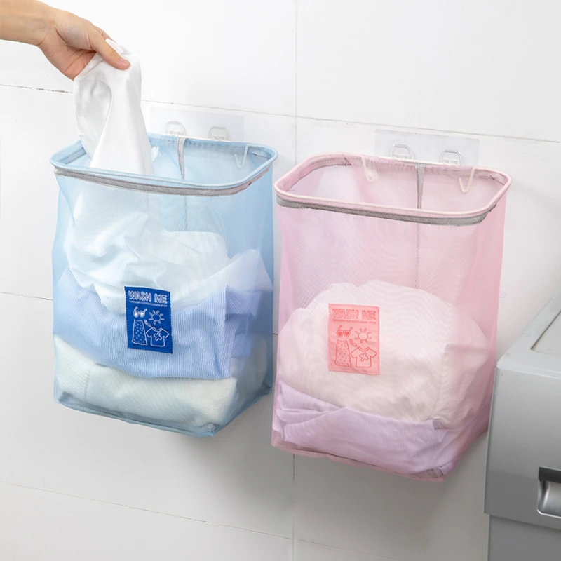 

2Pcs Large Mesh Laundry Basket Foldable Organizer Innovagoods Bath Laundry Basket Hanging Suction Cup Portable Bathroom Products