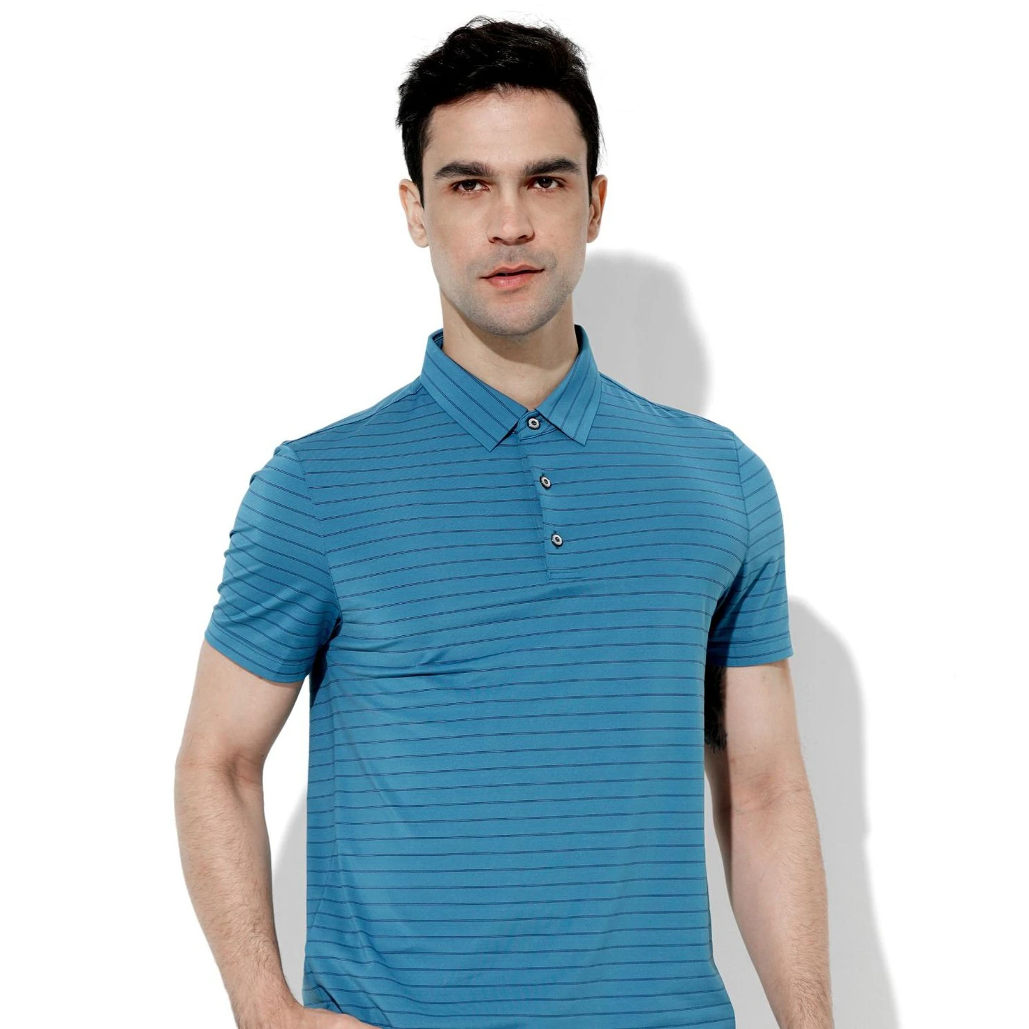 

Футболка мужская летняя в полоску, с коротким рукавом и отложным воротником