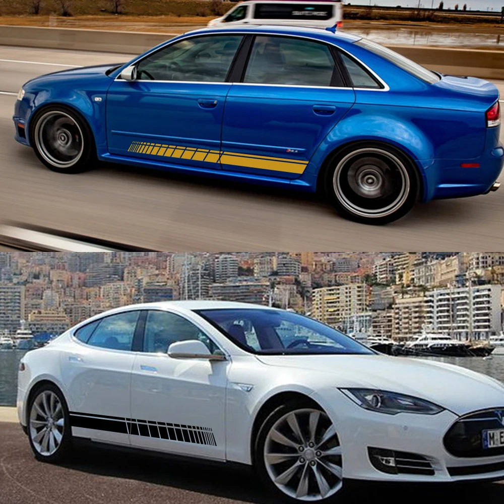 Doordash 2 шт. модные наклейки на боковую юбку автомобиля длинная полоса