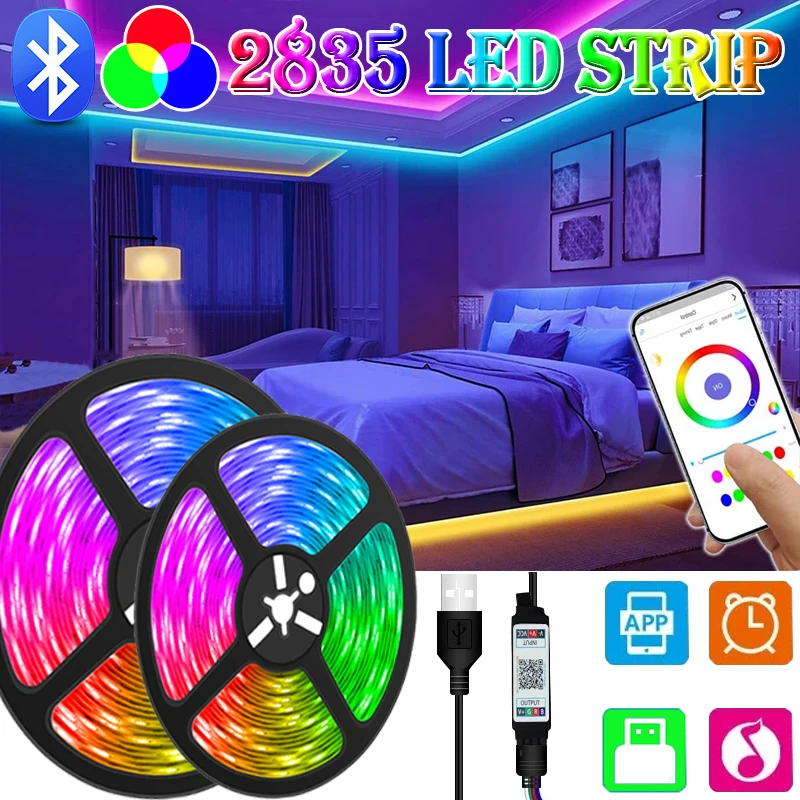 

Светодиодсветильник лента RGB для подсветки ПК ТВ, гибсветильник USB-лампа с Bluetooth, Рождественская светодиодный ная лента для комнатного освещения, декор для стен и спальни