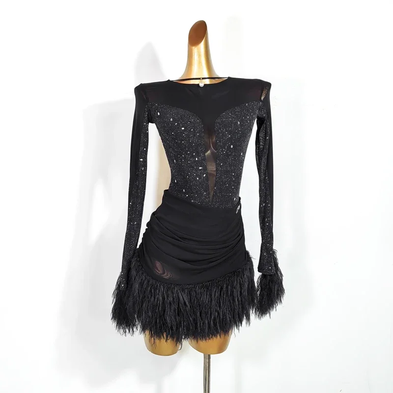 Женское платье с длинным рукавом для латиноамериканских танцев соревнований