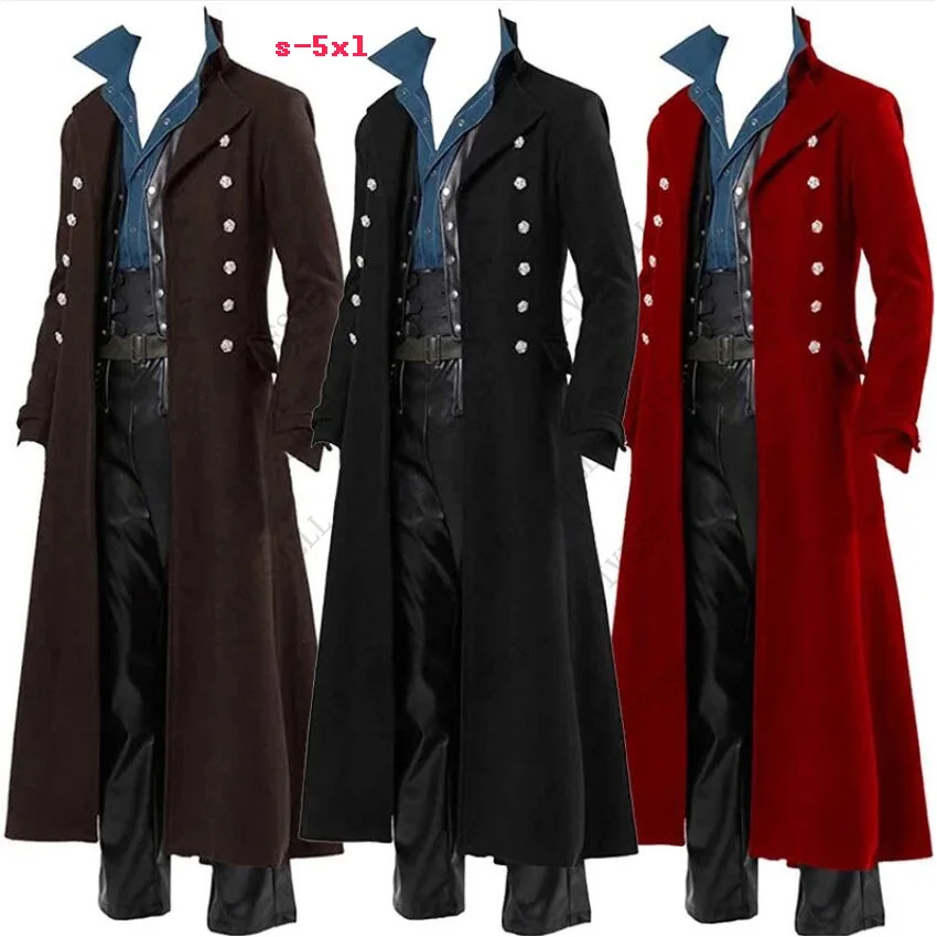 

Victorian Long Vintage Jacket Men Women Stand Collar Pirate Western Cowboy Cosplay Trench Coat Punk Gothic Medieval Coat Dress