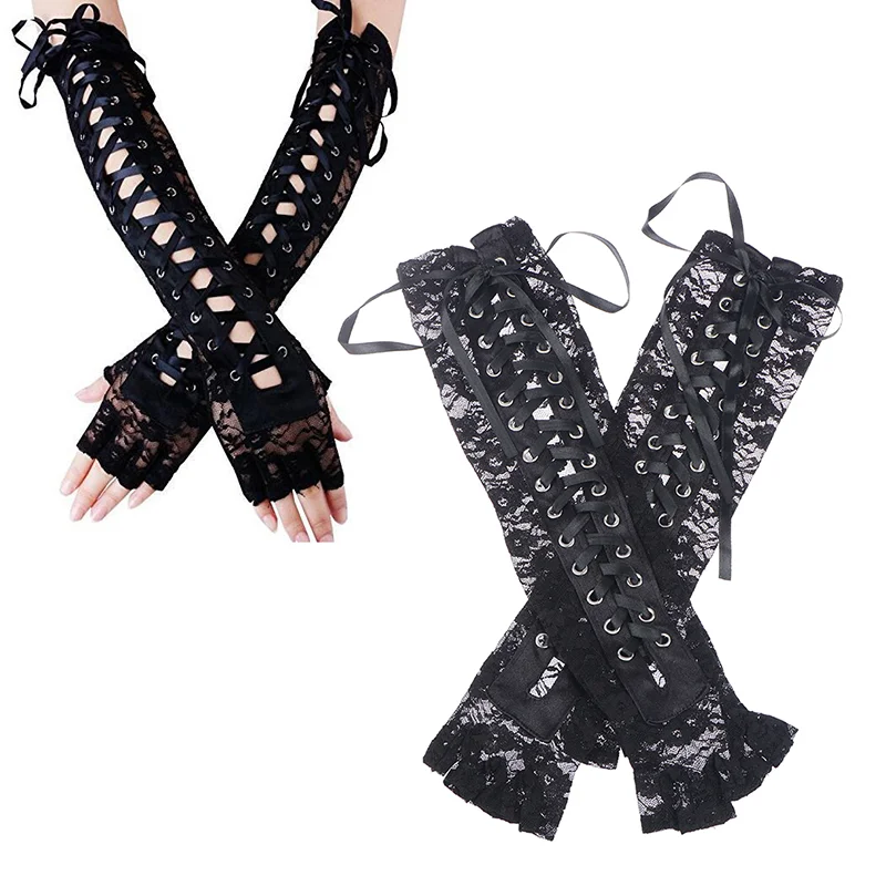 

Женские сексуальные перчатки до локтя в стиле панк без пальцев Goth Black Misa Amane аксессуары для косплея сетчатые кружевные перчатки для вечеринки