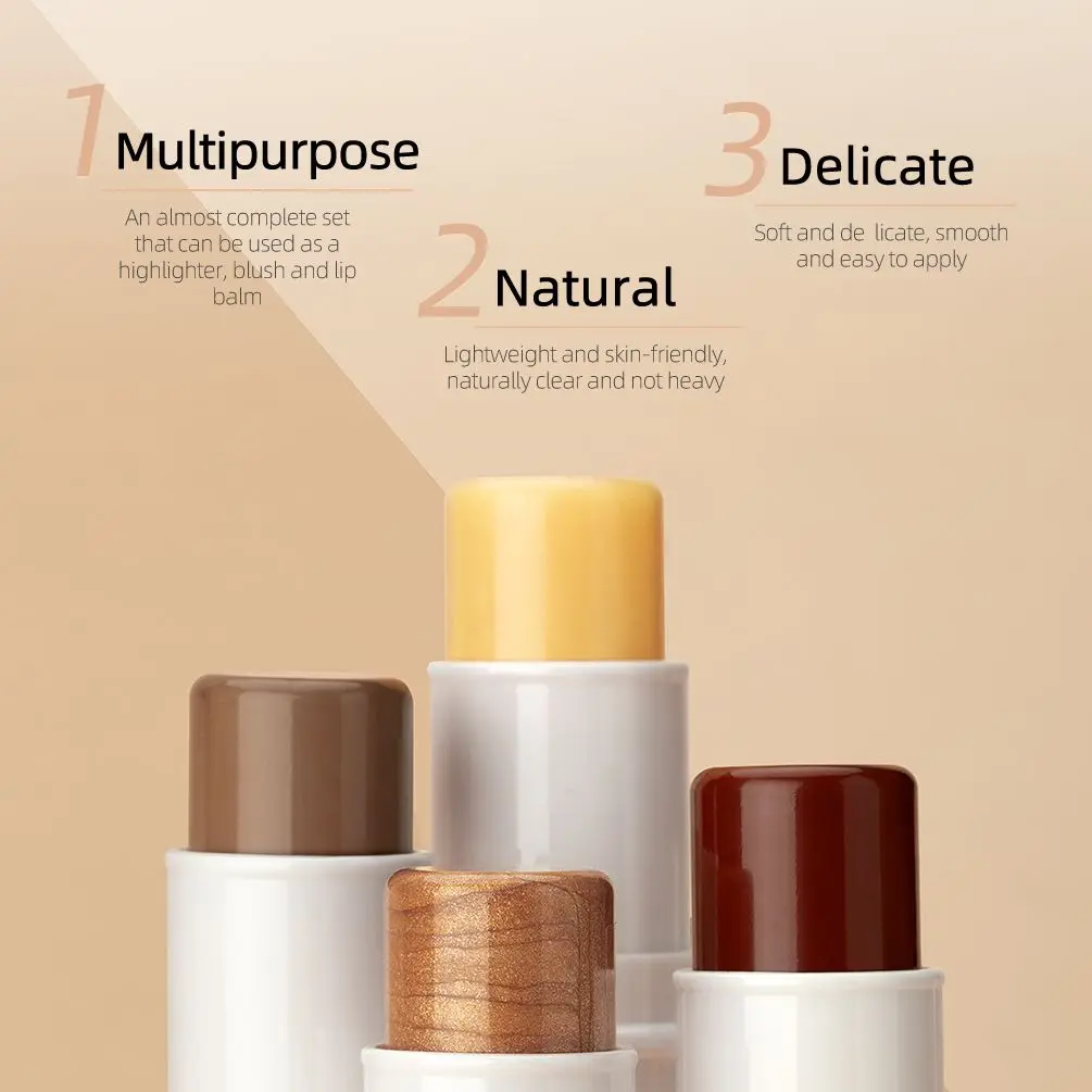 

QIBEST Highlighter Pen Face Concealer Contouring Bronzer Brighten 3D Contour Makeup Tool And 3 In 1 Blush Eyeshadow Lipstick