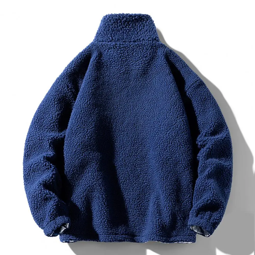 ity męska kurtka Gruba ciepła ze sztucznego Sherpa stójką i zamkiem błyskawicznym Kieszeń Casualowy luźny płaszcz na jesień/zimę Ciepły