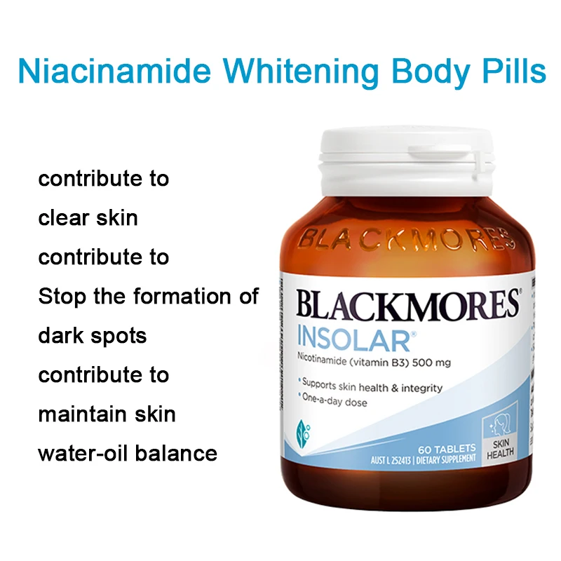

1 bottle 60 pills niacinamide whitening whole body pill vitamin b3 water light tablet oral small white pill